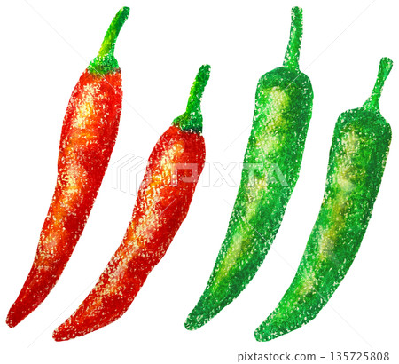 紅辣椒和綠辣椒油畫棒插圖套裝 135725808