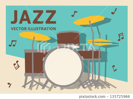 橫幅A字尺寸背景素材。復古設計向量插圖，包含一組鼓組。 135725966