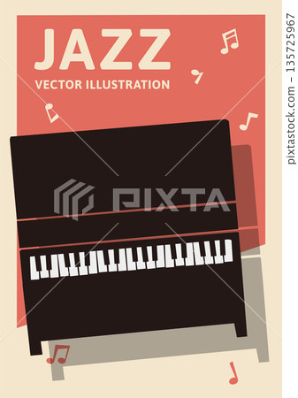 橫幅A字尺寸背景素材。復古設計向量插圖，包含一架鋼琴。 135725967