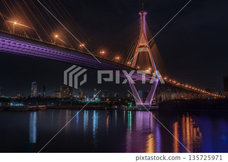 Night Scene Bhumibol Bridge, Bangkok, Thailand 135725971