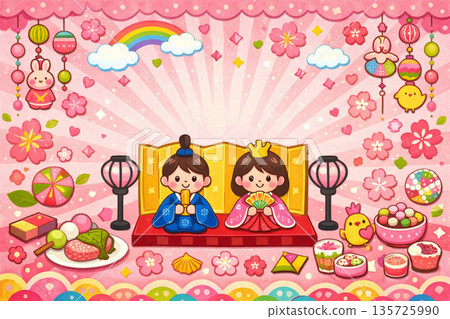 女兒節背景素材，桃子節插圖 135725990