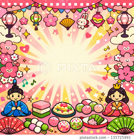 女兒節背景素材，桃子節插圖 135725991