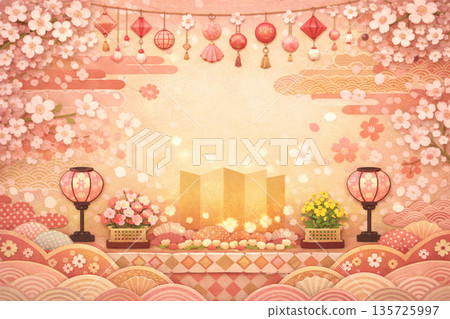 女兒節背景素材，桃子節插圖 135725997