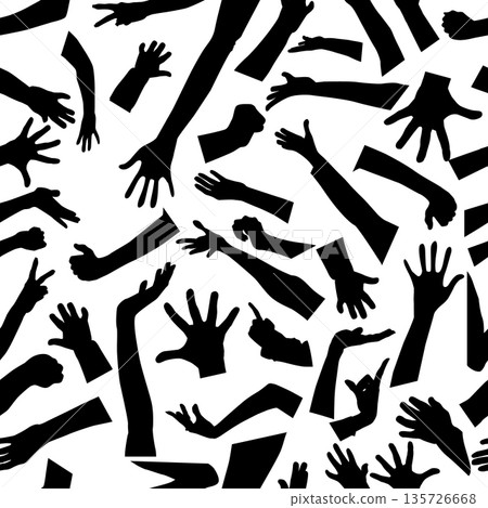 Seamless background of people's hands. Stock vector illustration. hand drawn. Not AI. Seamless background of people's hands. Stock vector illustration. hand drawn. Not AI. 135726668