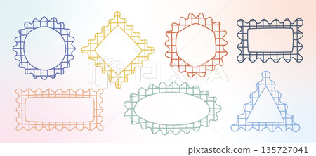 Hand drawn checkered geometric shapes, figures. Cute y2k squiggle frames. Bold bordered vector frameworks, rectangle, triangle. Hand drawn checkered geometric shapes, figures. Cute y2k squiggle frames. Bold bordered vector frameworks, rectangle, triangle. 135727041