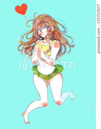 長髮戀愛中的女孩穿著泳裝 135727077