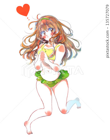 長髮戀愛中的女孩穿著泳裝 長髮戀愛中的女孩穿著泳裝 135727079