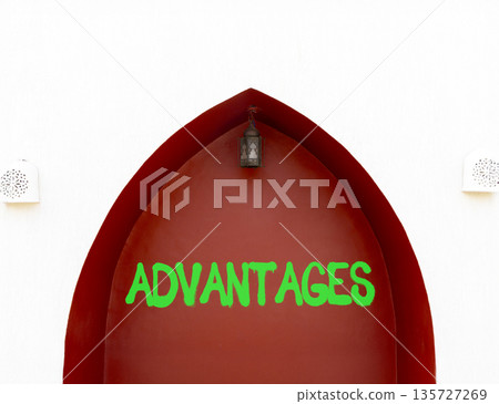 Advantages symbol. Concept word Advantages on beautiful red wall. Beautiful red and white wall background. Business advantages concept. Copy space. Advantages symbol. Concept word Advantages on beautiful red wall. Beautiful red and white wall background. Business advantages concept. Copy space. 135727269