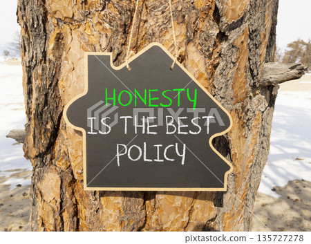 Honesty is the best policy symbol. Concept words Honesty is the best policy on beautiful blackboard. Beautiful old tree background. Business honesty is the best policy concept. Copy space. Honesty is the best policy symbol. Concept words Honesty is the best policy on beautiful blackboard. Beautiful old tree background. Business honesty is the best policy concept. Copy space. 135727278