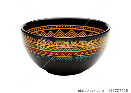 Vibrant decorative bowl featuring intricate patterns of colors and designs, perfect for enhancing any dining or decor setting. 135727436