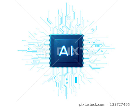 Futuristic processor with luminous central AI symbol Futuristic processor with luminous central AI symbol 135727495