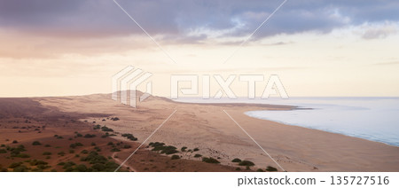 Wonderful aerial view of Morro de Areia at sunset in Boa Vista island 135727516