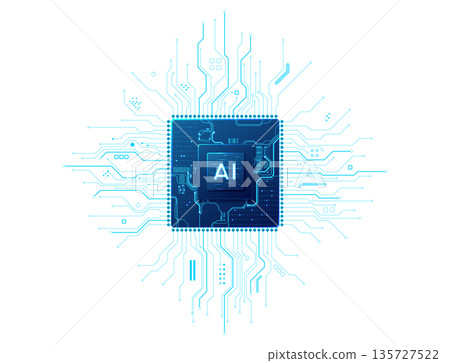 Isolated AI chip design featuring radiant central element  135727522