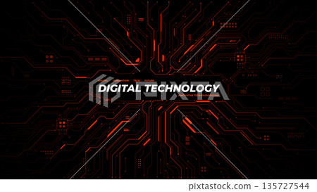 Red circuit board background with central text space. 135727544