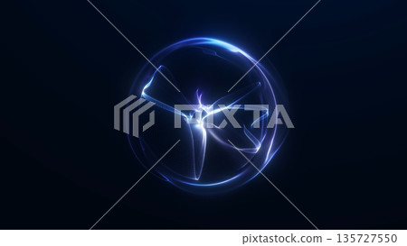 Blue energy vortex circle with swirling plasma waves and luminous digital motion, abstract futuristic background with dynamic light flow. 135727550