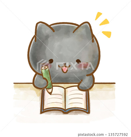 Black cat that understands studying/Watercolor illustration of education and learning 135727592