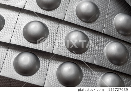 Close-up of pharmaceutical aluminum blister packs Close-up of pharmaceutical aluminum blister packs 135727689
