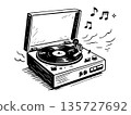 Illustration of a record player playing a record 135727692