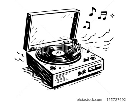 Illustration of a record player playing a record 135727692