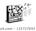 Illustration of an open reel tape deck playing sound 135727693