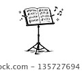 Illustration of a music stand with sheet music and musical notes 135727694