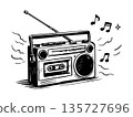 Illustration of a retro boombox playing music 135727696
