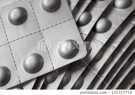 Close-up of pharmaceutical aluminum blister packs Close-up of pharmaceutical aluminum blister packs 135727719