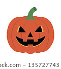 A cute Halloween pumpkin with carved features, smiling cheerfully 135727743