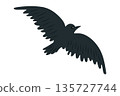 A simple, flat vector illustration of a black crow or raven in flight with outstretched wings. 135727744