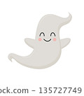 A cute, friendly white ghost character with rosy cheeks, smiling and waving 135727749
