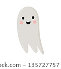 A cute, friendly white ghost character with rosy cheeks, smiling and waving 135727757