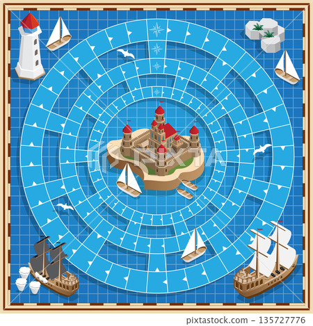 A board game on the marine theme. Vector design for app game user interface. A board game on the marine theme. Vector design for app game user interface. 135727776