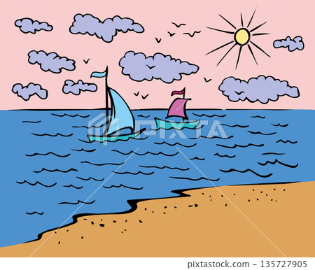 Vector illustration of a boats in the sea Vector illustration of a boats in the sea 135727905