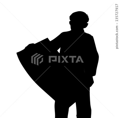 Vector drawing. The plan is in the hands of the builder Vector drawing. The plan is in the hands of the builder 135727917