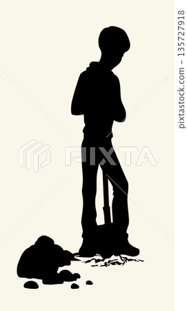 Vector drawing. A boy digging a soil 135727918