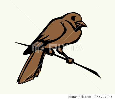 Vector drawing. Tit on white sky backdrop. Vector drawing. Tit on white sky backdrop. 135727923