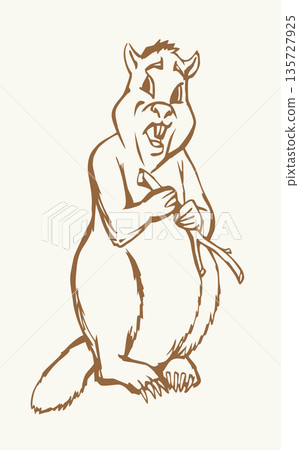Vector illustration of a beaver with a stick. Vector illustration of a beaver with a stick. 135727925