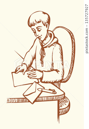 Vector drawing. Boy writing letter 135727927
