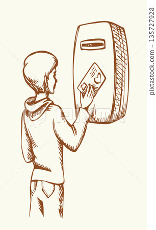 Vector drawing. Boy sends letter 135727928