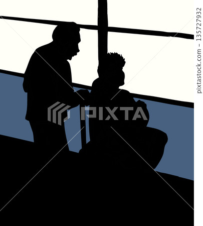 Vector drawing. Boy sitting in the bus Vector drawing. Boy sitting in the bus 135727932