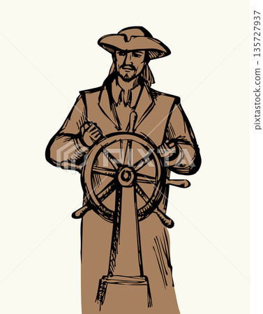 Vector drawing. The captain at the helm Vector drawing. The captain at the helm 135727937