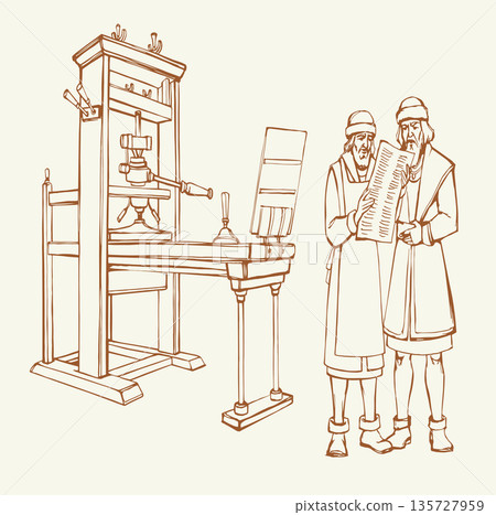 Vector drawing. Vintage printing press 135727959