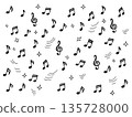 Monochrome seamless background pattern with scattered musical notes 135728000