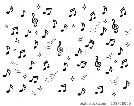 Monochrome seamless background pattern with scattered musical notes 135728000