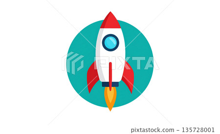 Simple icon style illustration of a rocket 135728001