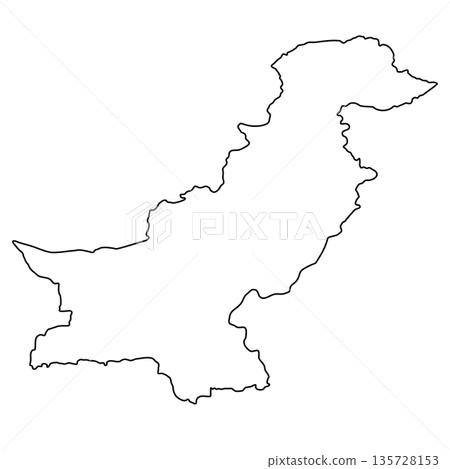 Pakistan Country Outline Map Black Silhouette border 135728153