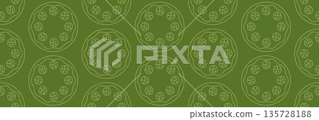 Pizza mosaic seamless pattern, flat line design, pizza ingredients and slices, abstract geometric design of Italian pizzeria 135728188