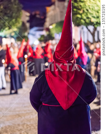 Back view of a nazareno in a holy week procession 135728195