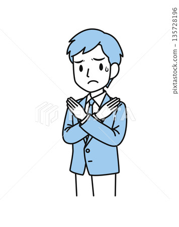 Illustration material of a business man in a suit making a cross sign pose 135728196