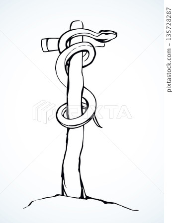 The serpent on the pole. Vector drawing 135728287